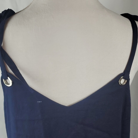 GIANNI BINI NAVY GROMMET FLOUNCE HEMLINE LINEN BLEND DRESS SIZE LARGE - Picture 7 of 10